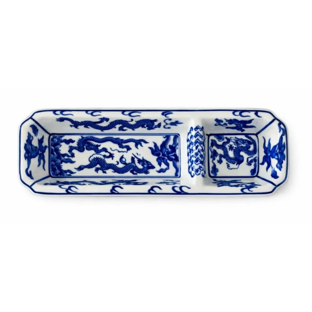 Chinese Porcelain Republic Period Blue & White Dragon Ink Stand / Brush Rest Jin